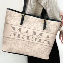 Load image into Gallery viewer, Celebrate Her Love: Personalized Mom Floral Design Tote Bag - Unique Gift for Moms and Grandmas Leather Tote Bag PopCulturePrints

