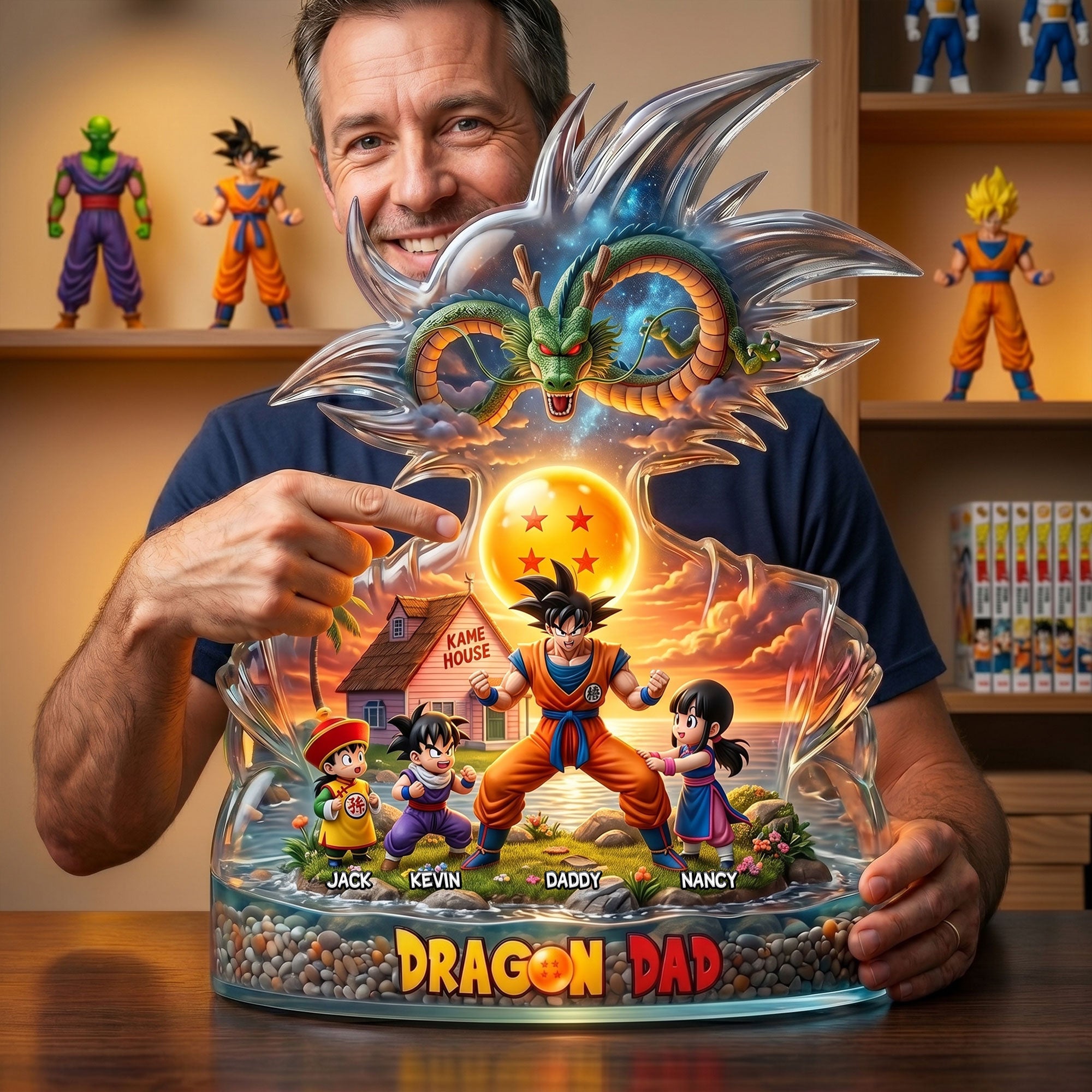 “Super Dad: A Dragon Adventure!” - Personalized Acrylic Plaque for Dad, Grandpa, and Loved Ones Shaped Plaques PopCulturePrints