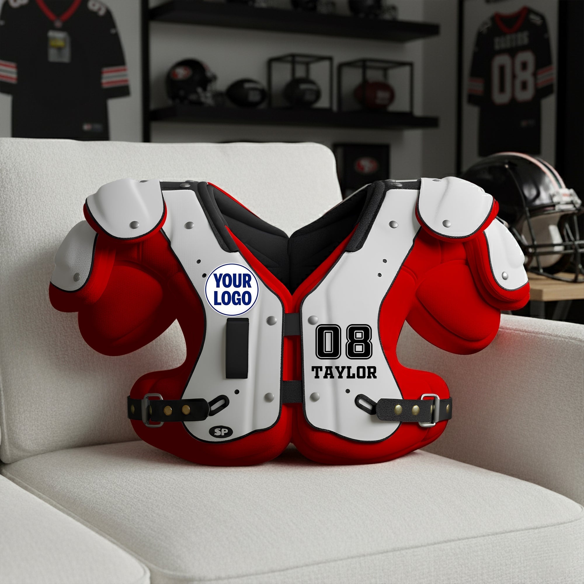 Embrace the Game: Personalized Shoulder Pad Armor Pillow - Unique Gifts for Sport Lovers Pillow PopCulturePrints