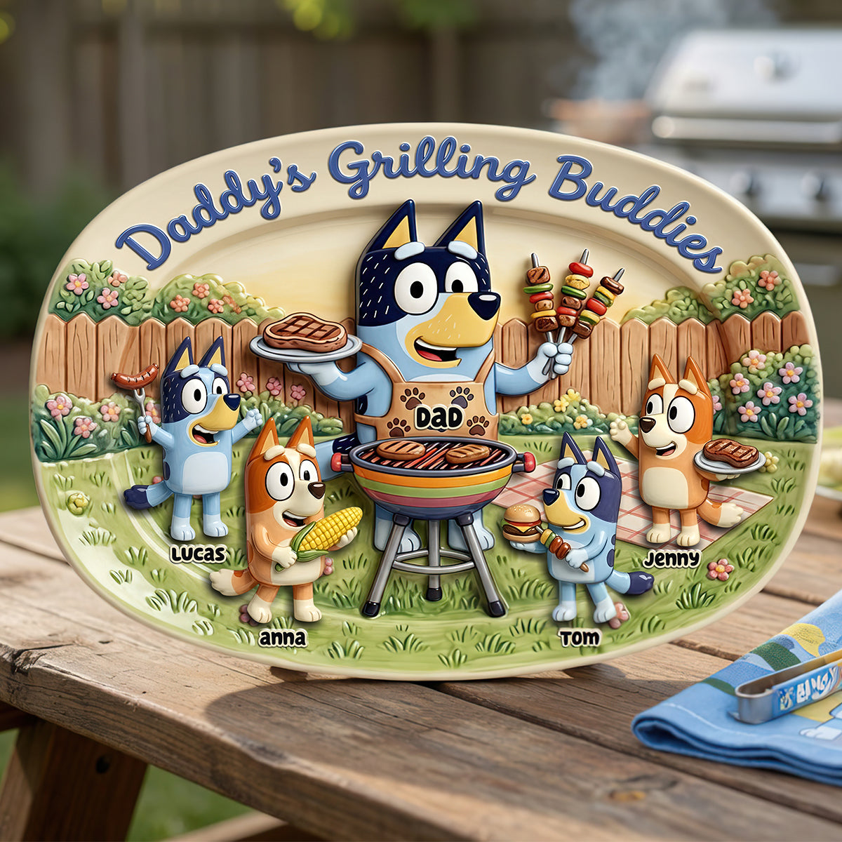 “Grill Together Make Memories” - Daddy's Grilling Buddies Plate - Personalized Gift for Dad, Grandpa & More Plates PopCulturePrints