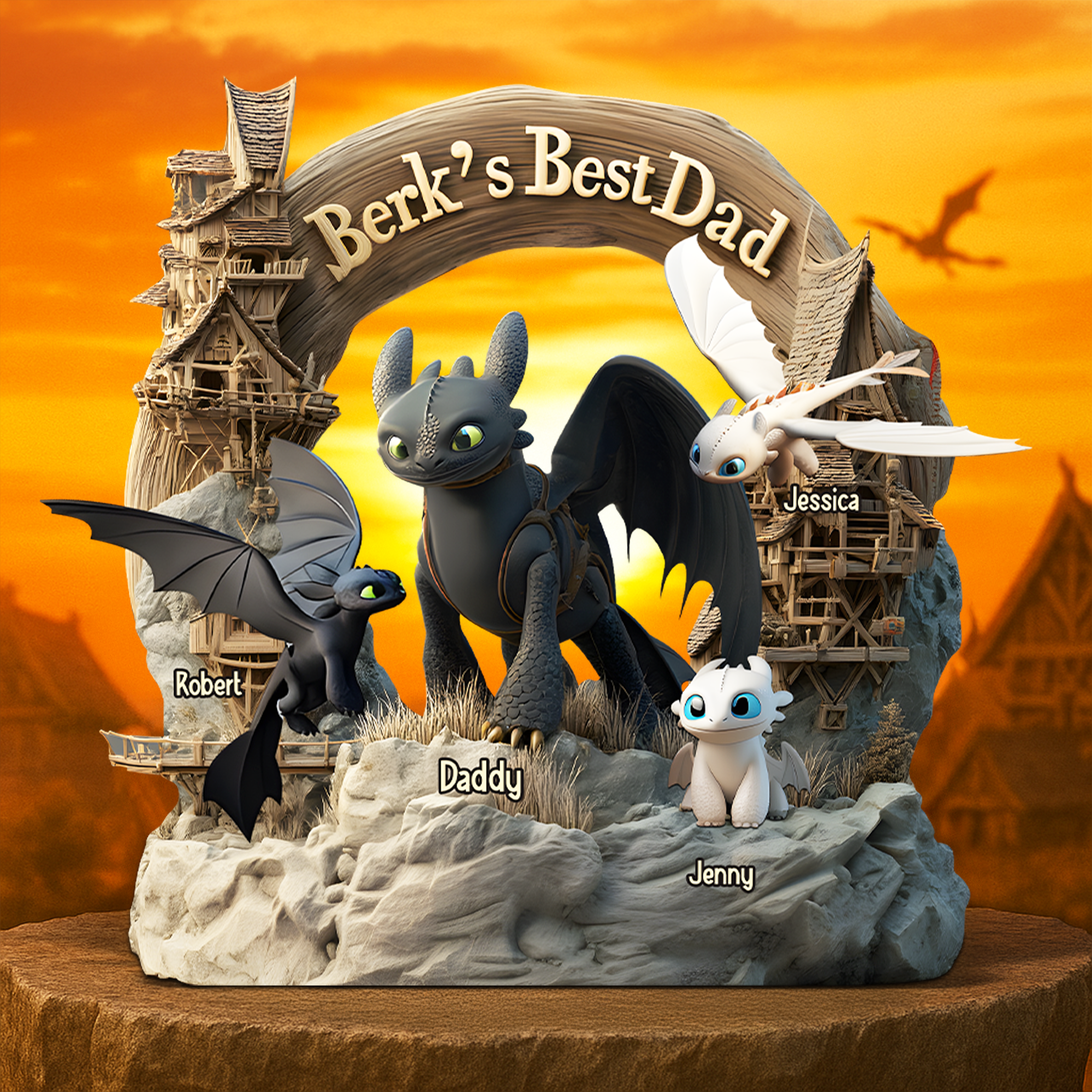 “Berk’s Best Dad” - Unique Custom Dragon Dad Plaque - Personalized Gift for Dads, Grandpas & Fathers Shaped Plaques PopCulturePrints