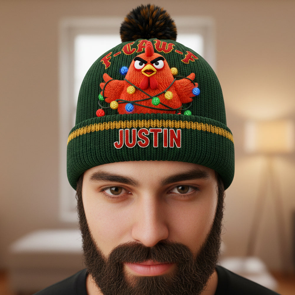 F-C-A-U-F Chicken Beanie: Personalized & Humorous Gift for Coworkers & Friends Hat PopCulturePrints