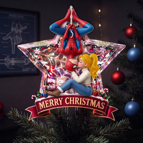 “Love is in the Air” - Personalized Forever Love Christmas Tree Topper - Custom Gift for Couples and Loved Ones Ornament PopCulturePrints