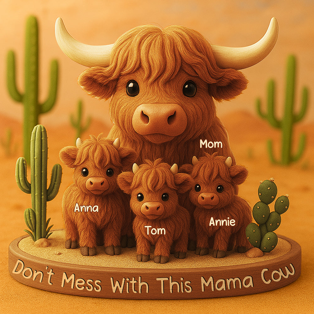 Don't Mess With This Mama Cow - Personalized Highland Cow Plaque for Mom and Grandma Shaped Plaques PopCulturePrints