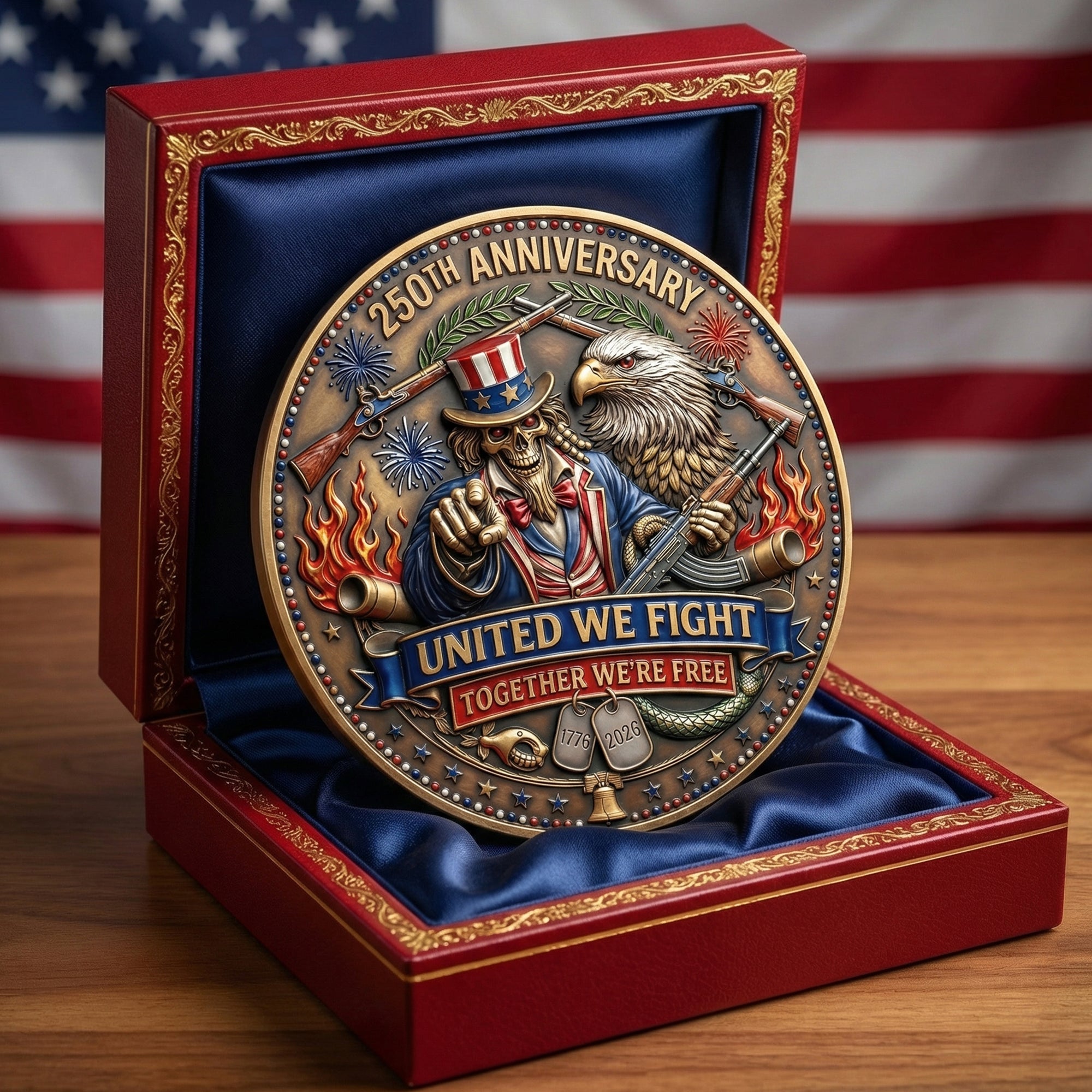 “United We Fight” - Celebrated America 250th Anniversary Metal Coin - Personalized Gifts for Patriots and History Lovers Coin PopCulturePrints
