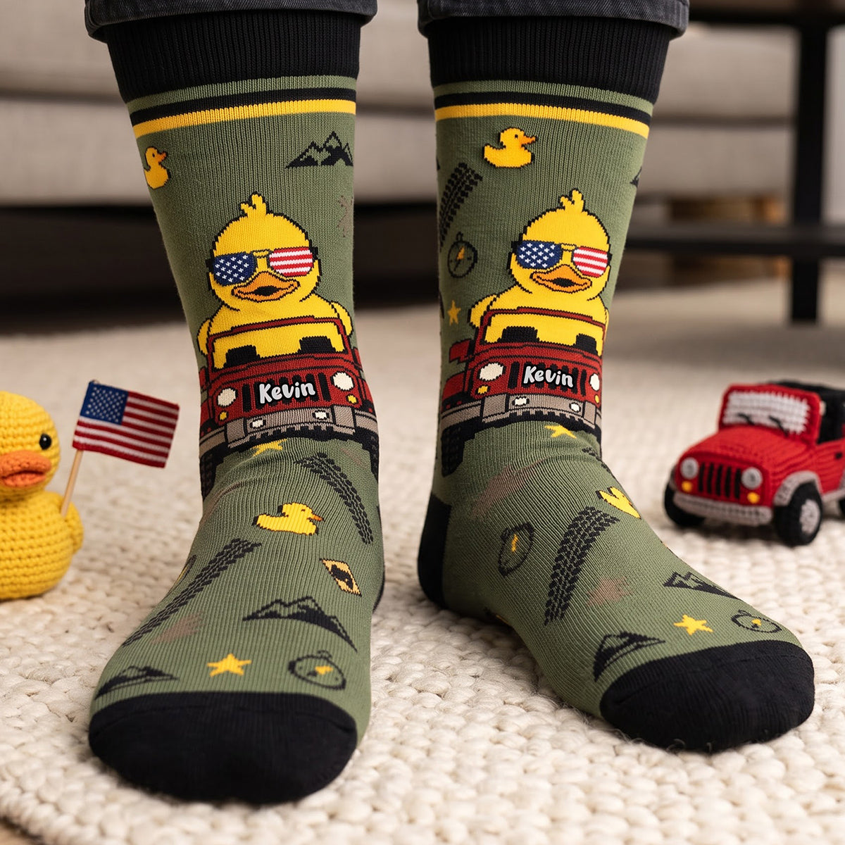 “Adventure Awaits!” - Quirky Duck On Adventure Car Socks - Personalized Gift for Off-road Lovers