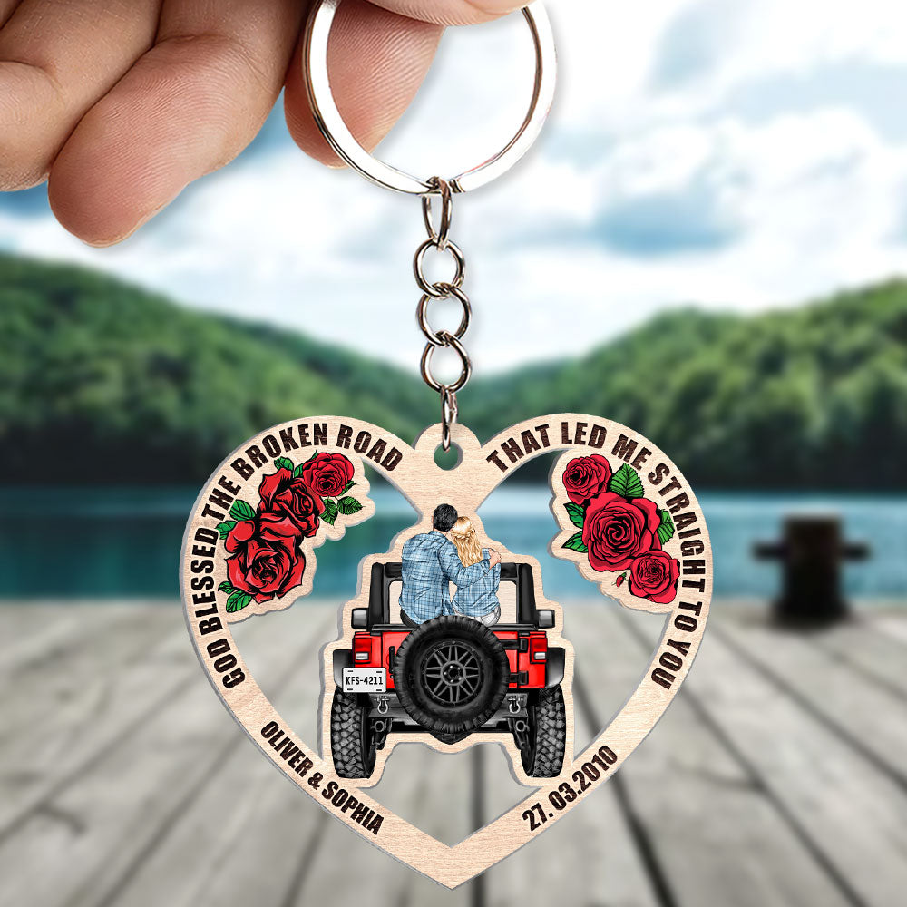 Personalized Romantic Heart-Shaped Keychain - Couple's Names and Anniversary Date