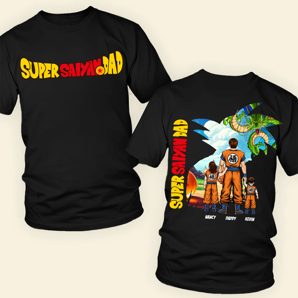 “Super Dad, Unleash Your Inner Hero” - Personalized Super Saiyan Dad Shirt - Gift for Dad, Grandpa, Father Figures Shirts PopCulturePrints