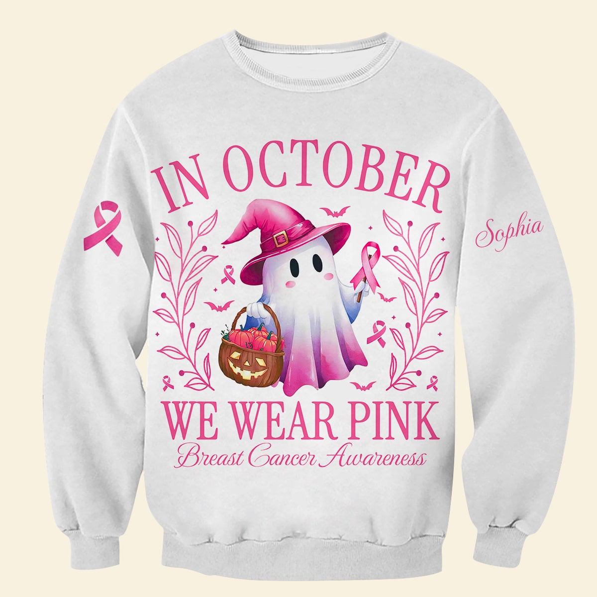 Personalized In October We Wear Pink Ghost Breast Cancer Awareness Shirt