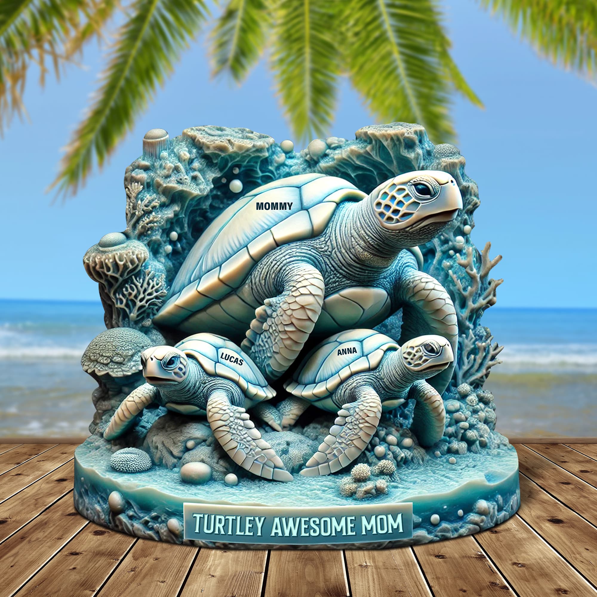 Turtley Awesome Mom - Personalized Sea Turtle Plaque Gift Shaped Plaques PopCulturePrints