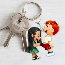 Load image into Gallery viewer, “Together We Create Trouble” - Troublemaker Couple Acrylic Keychain - Personalized Gifts for Couples Keychains PopCulturePrints
