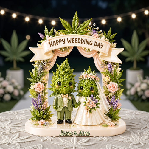 Happy Weed-ding Day - Stoner Wedding Couple Acrylic Plaque - Personalized Gifts for Couples Shaped Plaques PopCulturePrints