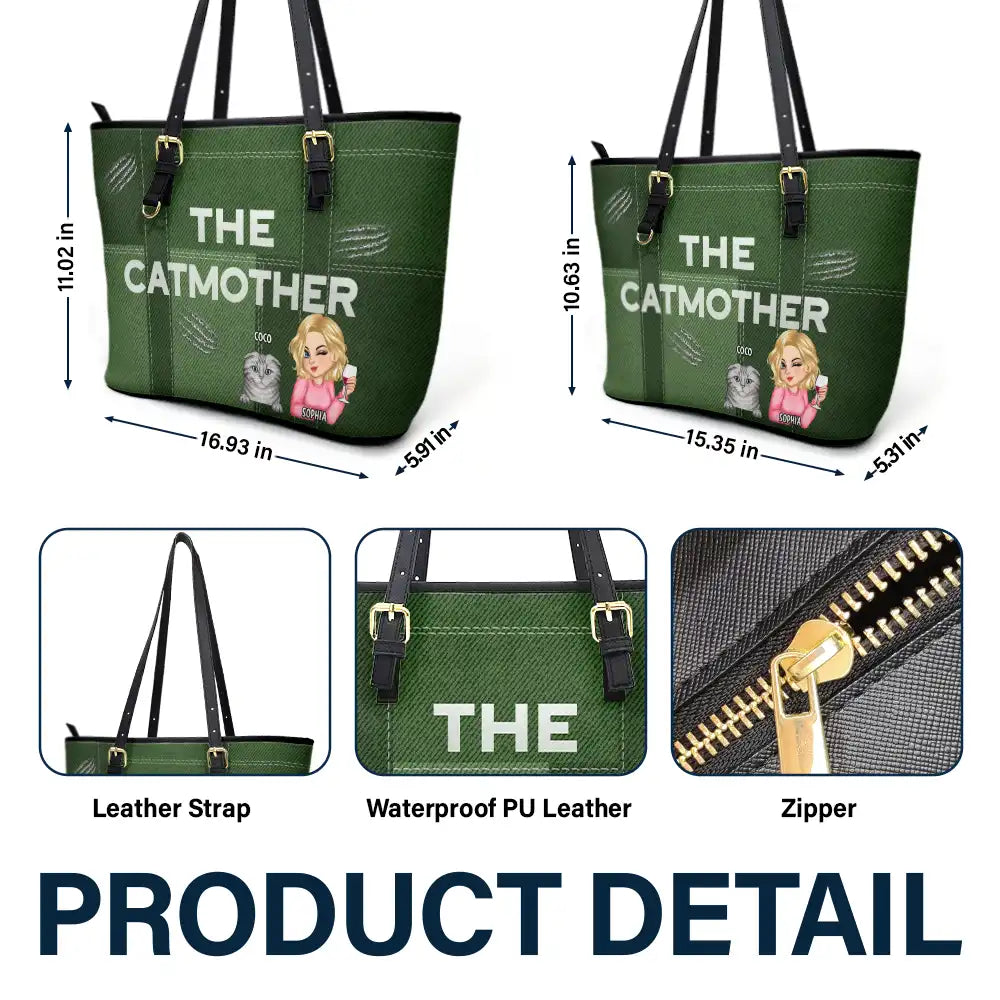 The Catmother - Personalized Leather Tote Bag for Cat Lovers Leather Tote Bag PopCulturePrints