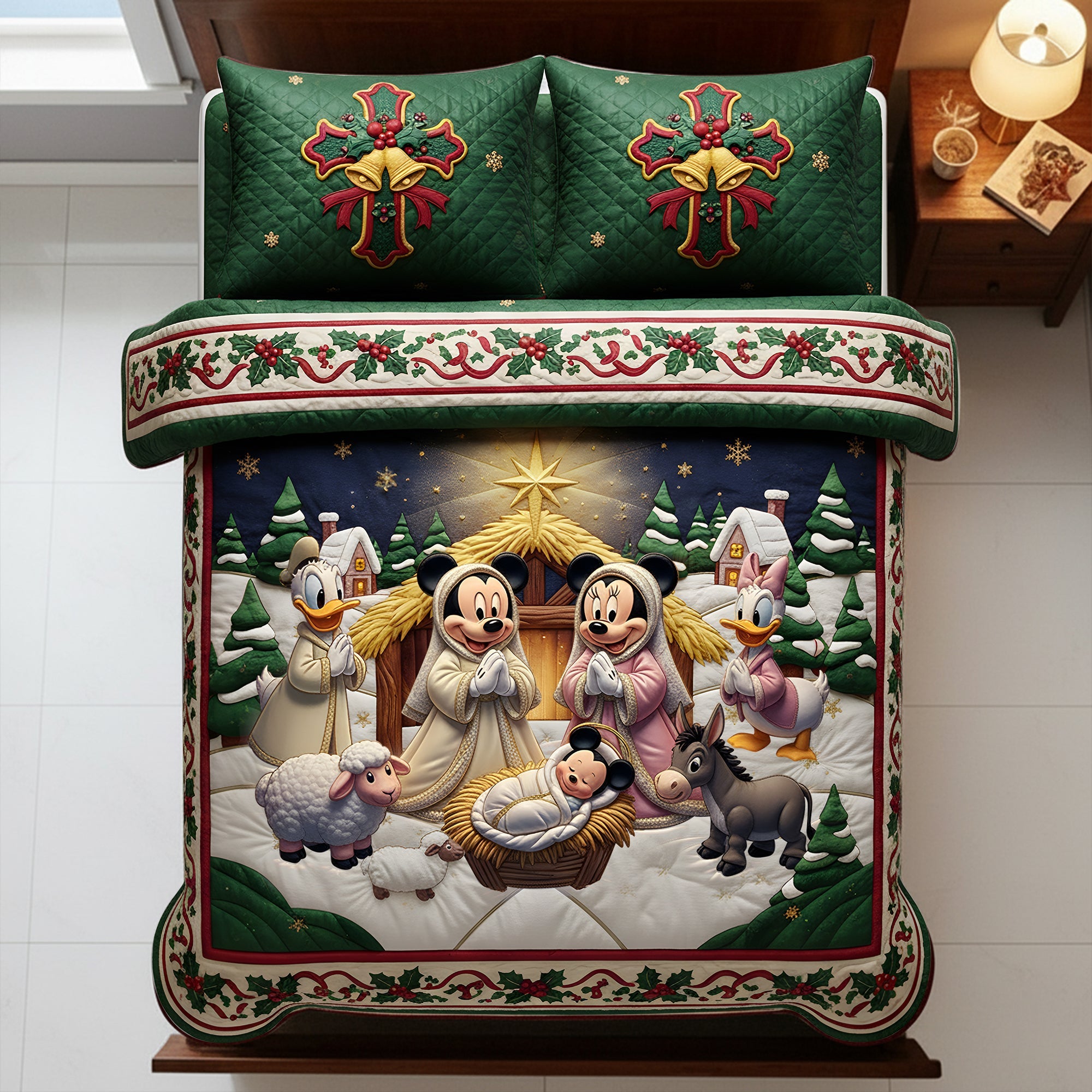 “Embrace the Spirit of Christmas” - Personalized Mickey Mouse Christmas Faith Quilt Bed Set - Custom Gift for Families, Friends, and Loved Ones Bedding Set PopCulturePrints