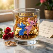 Load image into Gallery viewer, "I Licked It, So It's Mine" - Funny Couple Whiskey Glass - Personalized Gifts for Couples Glass PopCulturePrints
