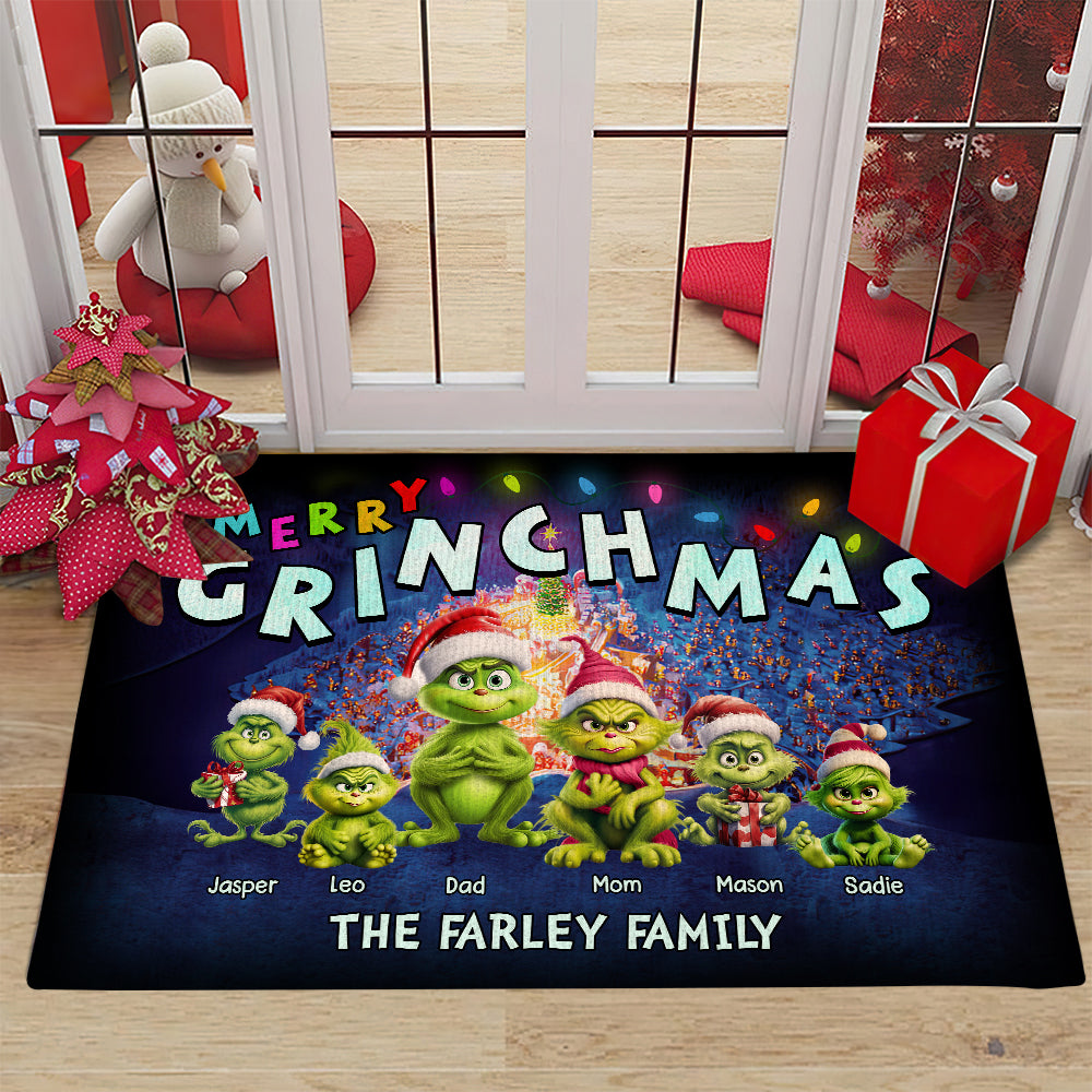 Personalized Grinch Family Christmas Doormat Doormat PopCulturePrints