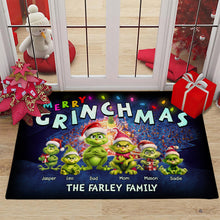 Load image into Gallery viewer, Personalized Grinch Family Christmas Doormat Doormat PopCulturePrints
