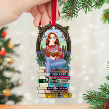 Load image into Gallery viewer, Personalized Christmas Ornament for Book Lovers - Girl Sitting on Books Ornament PopCulturePrints
