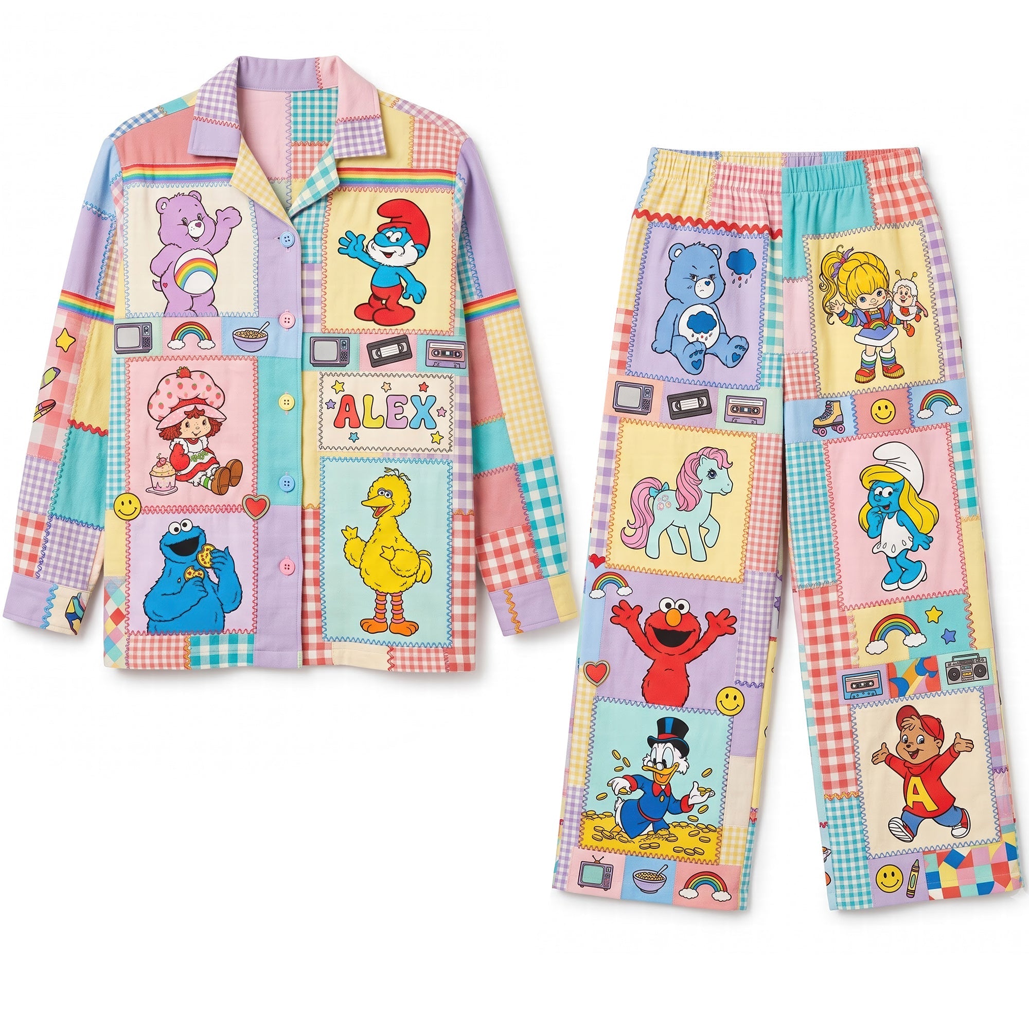 Bring Back Childhood Memories - Lovely Nostalgic Cartoon Characters Pajama Set - Personalized Gift for Kids and Adults Pajama Set PopCulturePrints