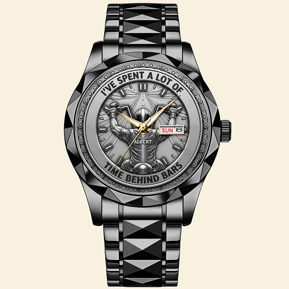 I've Spent a Lot of Time Behind Bars - Personalized Men's Stainless Steel Watch for Motorcycle Enthusiasts Men's Watch PopCulturePrints