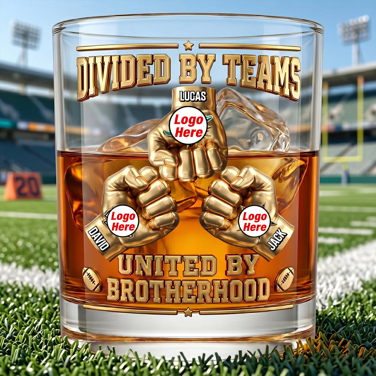 Brotherhood Quote: 'Divided By Teams, United By Brotherhood' - Personalized 11oz Round Glass for Sports Lovers Glass PopCulturePrints