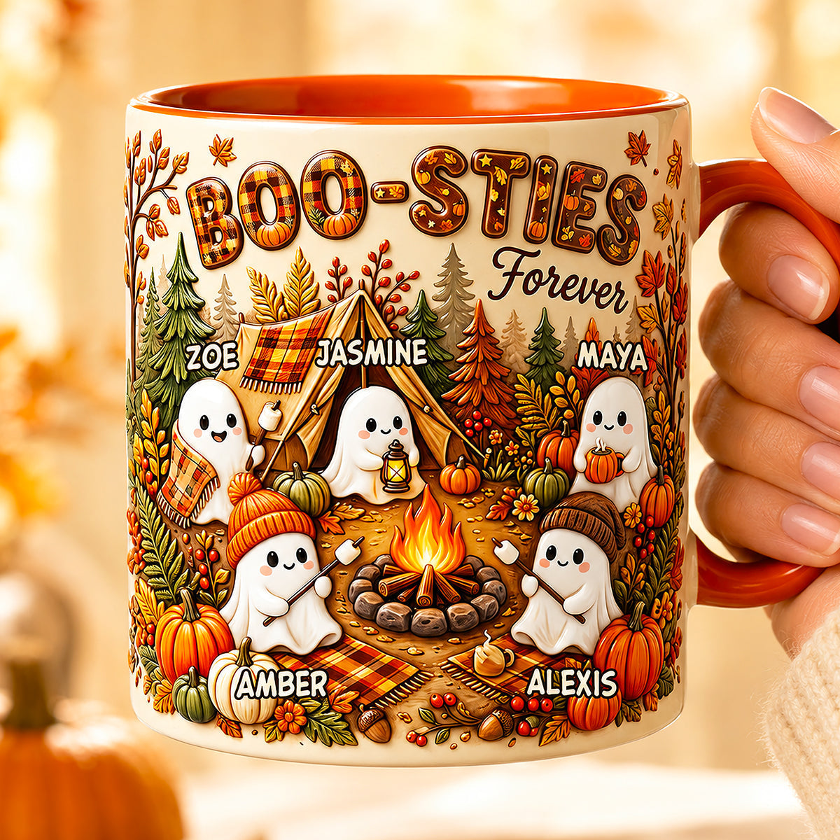 "Boo-Sties Forever!" Celebrate Friendship with Customizable Fall Camping Coffee Mug - Perfect Personalized Gift for Besties Coffee Mug PopCulturePrints