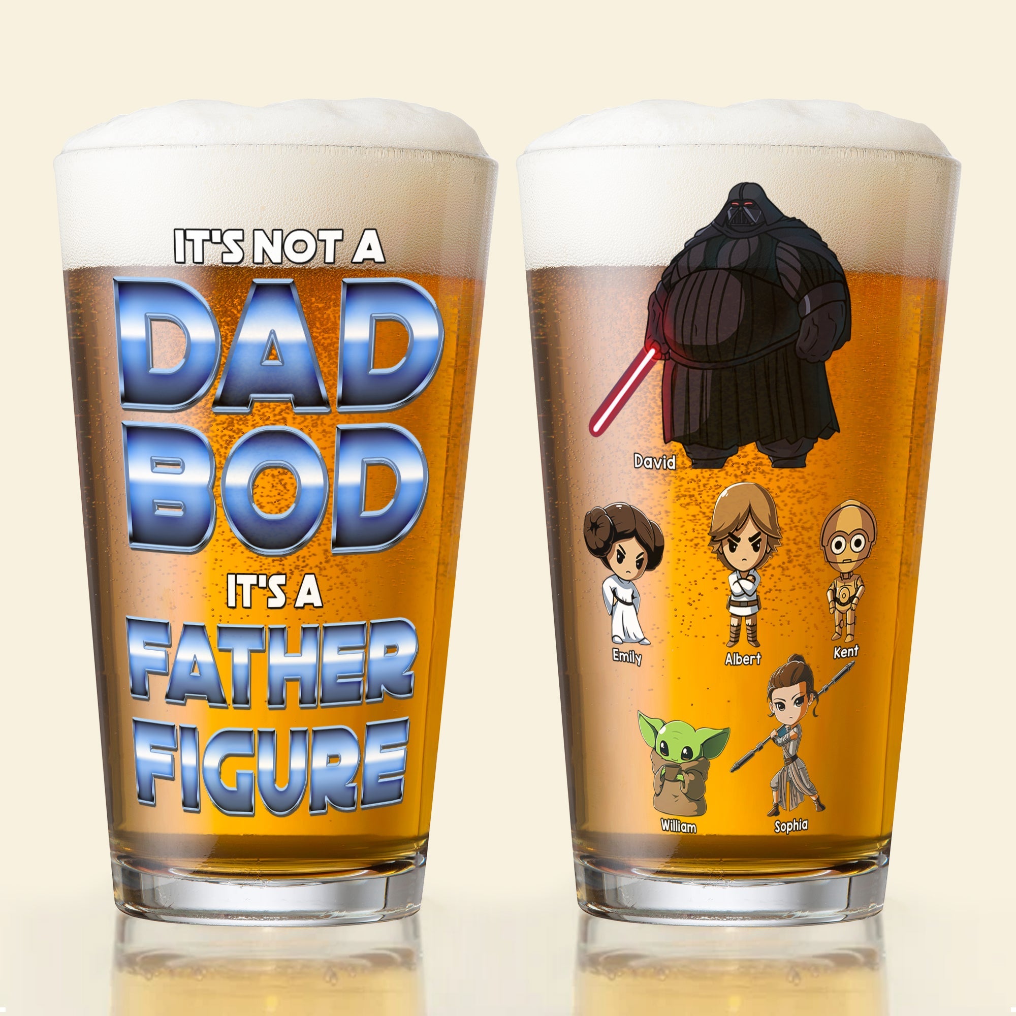 Personalized 'Father Figure' Beer Glass - Custom Name & Character Design Beer Glasses PopCulturePrints