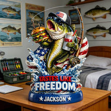 Load image into Gallery viewer, Tastes Like Freedom - Personalized Acrylic Fishing Plaque for Fishing Lovers Shaped Plaques PopCulturePrints
