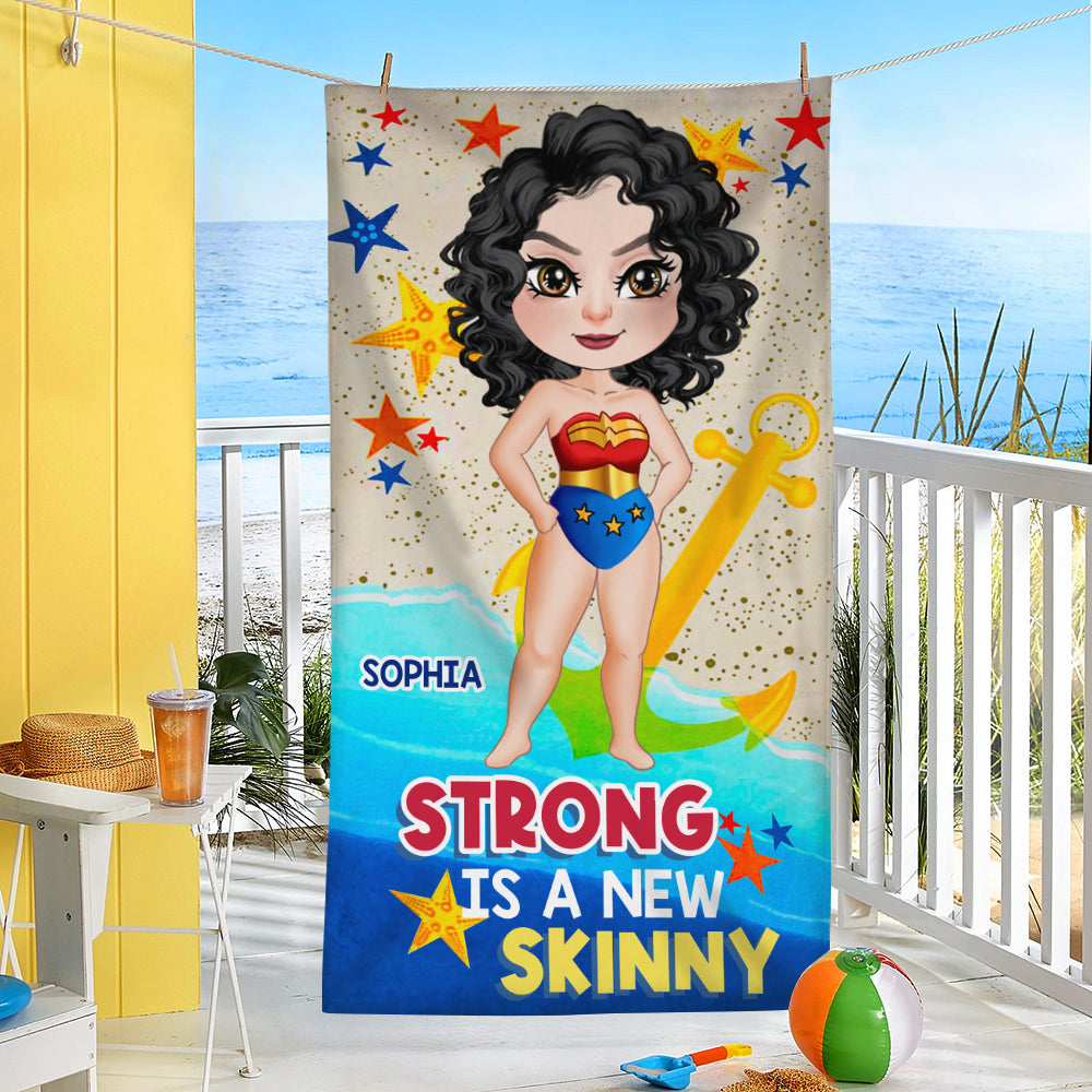 Personalized 'Strong Is The New Skinny' Beach Towel - Empowering Gifts for Best Friends Beach Towel PopCulturePrints
