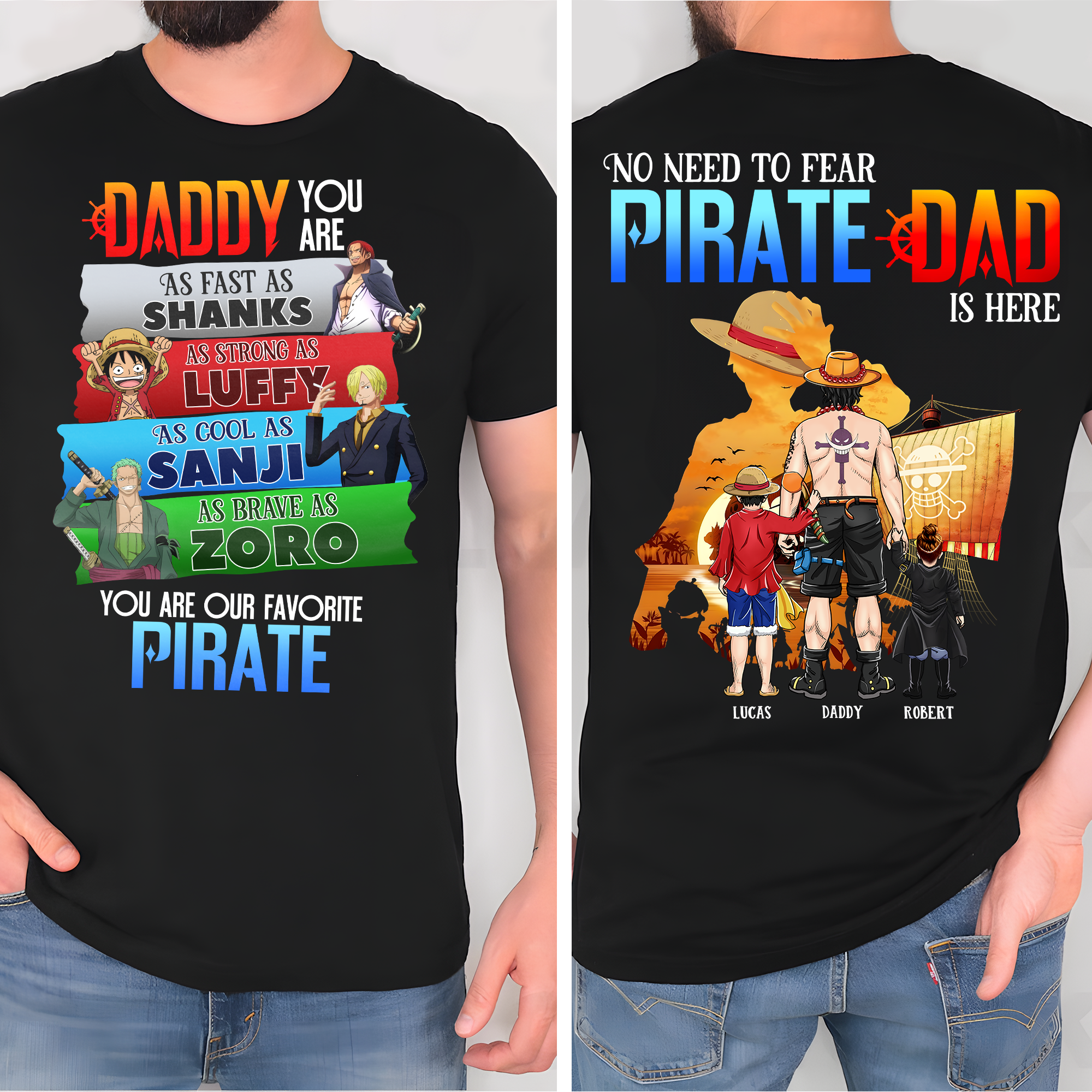 “No Need to Fear, Pirate Dad is Here” - Personalized Pirate Dad Shirt - Perfect Gift for Dads, Grandpas, and More! Shirts PopCulturePrints