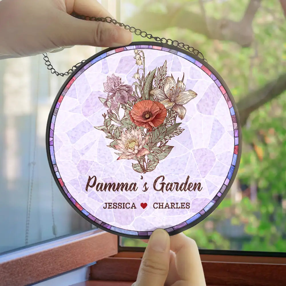 “Celebrate Grandma's Love” - Personalized Stained Glass Window Hanging Suncatcher - Gift for Mom, Grandma, and Loved Ones Suncatcher Ornament PopCulturePrints