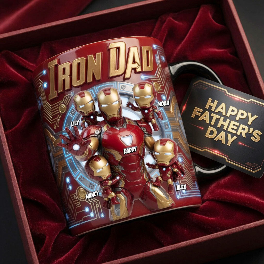 "The Ultimate Superhero Dad - Personalized Iron Dad Mug" - Custom Gift for Fathers, Dads, and Grandpas Coffee Mug PopCulturePrints