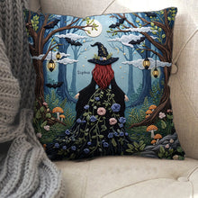 Load image into Gallery viewer, &quot;Embrace the Enchantment&quot; - Forest Witch Pillow, Customizable Gift for Witch Lovers Pillow PopCulturePrints
