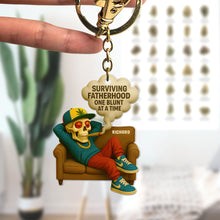 Load image into Gallery viewer, “Surviving Fatherhood One Blunt at a Time” - Personalized Keychain Gift for Dad, Grandpa &amp; New Dads Keychains PopCulturePrints
