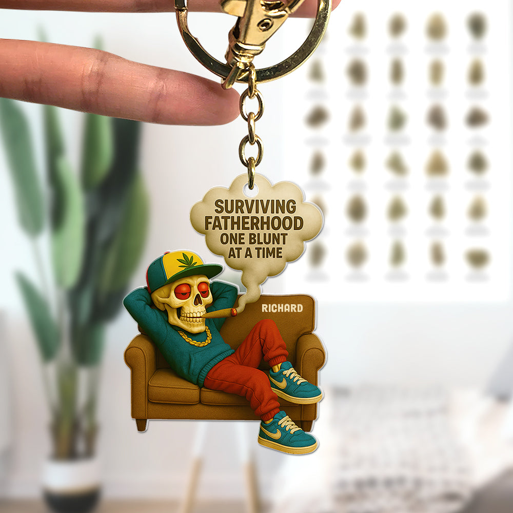 “Surviving Fatherhood One Blunt at a Time” - Personalized Keychain Gift for Dad, Grandpa & New Dads Keychains PopCulturePrints