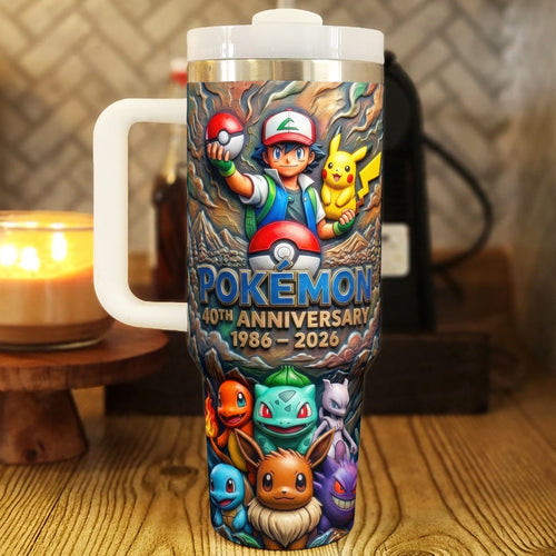 Celebrate 40 Years of Pokémon - Personalized Monster Trainer Tumbler - Unique Gift for Pokémon Fans Tumbler Cup PopCulturePrints