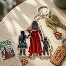 Load image into Gallery viewer, "For My Superhero Mom!" - Personalized Power Mom Keychain - Gift for Moms, Grandmas, and More Keychains PopCulturePrints
