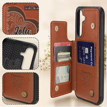Load image into Gallery viewer, “Cherished Moments with Grandma” - Personalized Leather Flip Wallet Phone Case - Perfect Gift for Mom and Grandma Leather Flip Wallet Phone Case PopCulturePrints
