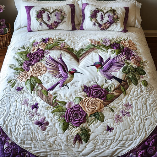 Heartfelt Hummingbird Quilt Bed Set - Perfect Gift for Bird Lovers Blanket PopCulturePrints