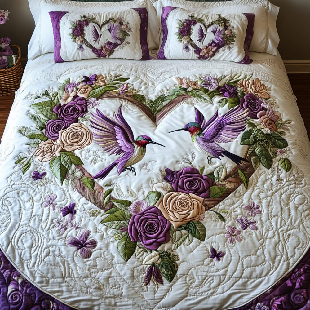 Heartfelt Hummingbird Quilt Bed Set - Perfect Gift for Bird Lovers Blanket PopCulturePrints