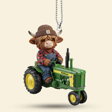 Load image into Gallery viewer, &quot;Bring a Smile to Farmers&#39; Faces&quot; - Personalized Highland Cow Car Ornament - Custom Gift for Farmers, Dads, and Agriculture Lovers Ornament PopCulturePrints
