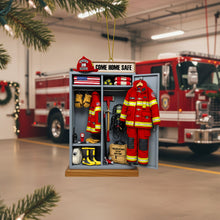 Load image into Gallery viewer, “Come Home Safe” – Personalized Firefighter Locker Ornament - Unique Gift for Firefighters, Firefighter Families, and Public Safety Enthusiasts Ornament PopCulturePrints
