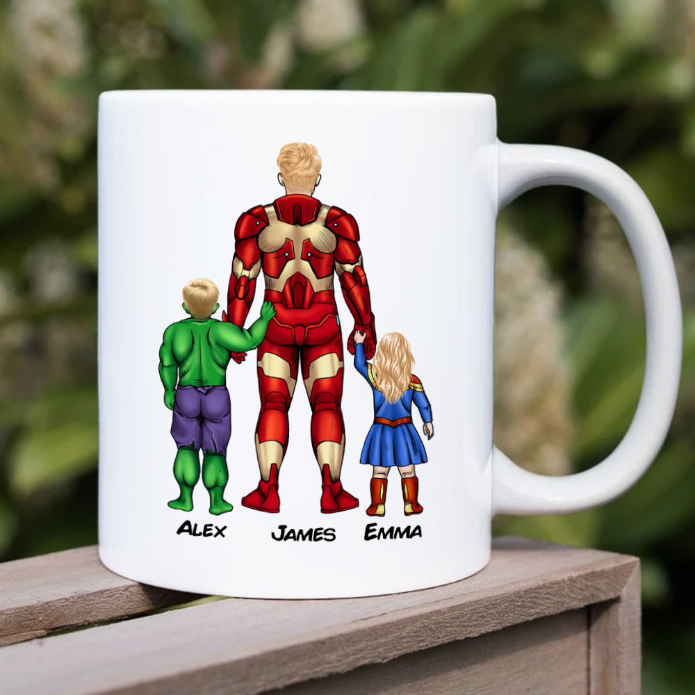 Superhero Dad Personalized Coffee Mug - Custom Family Names Coffee Mug PopCulturePrints