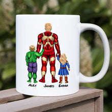 Load image into Gallery viewer, Superhero Dad Personalized Coffee Mug - Custom Family Names Coffee Mug PopCulturePrints
