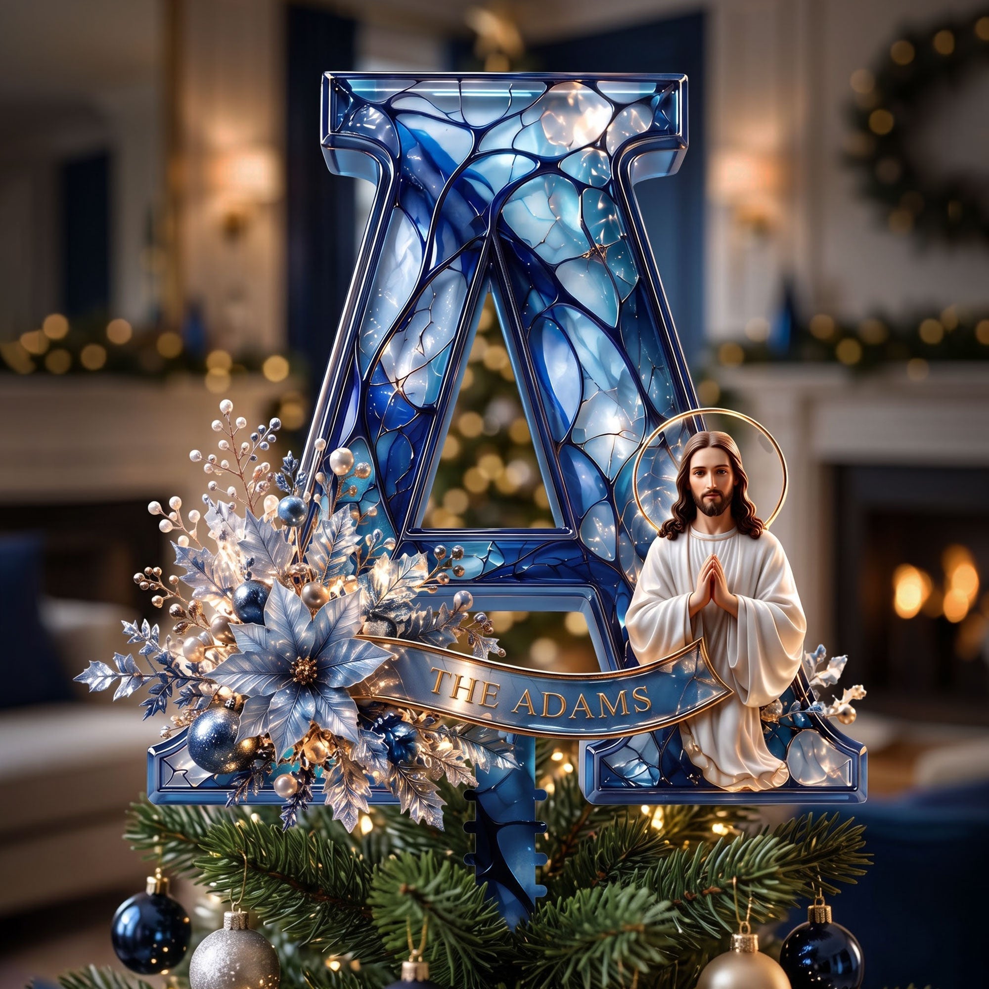 Faith in Every Letter: Jesus Lover Alphabet Christmas Tree Topper - Personalized Gifts for Christian Families