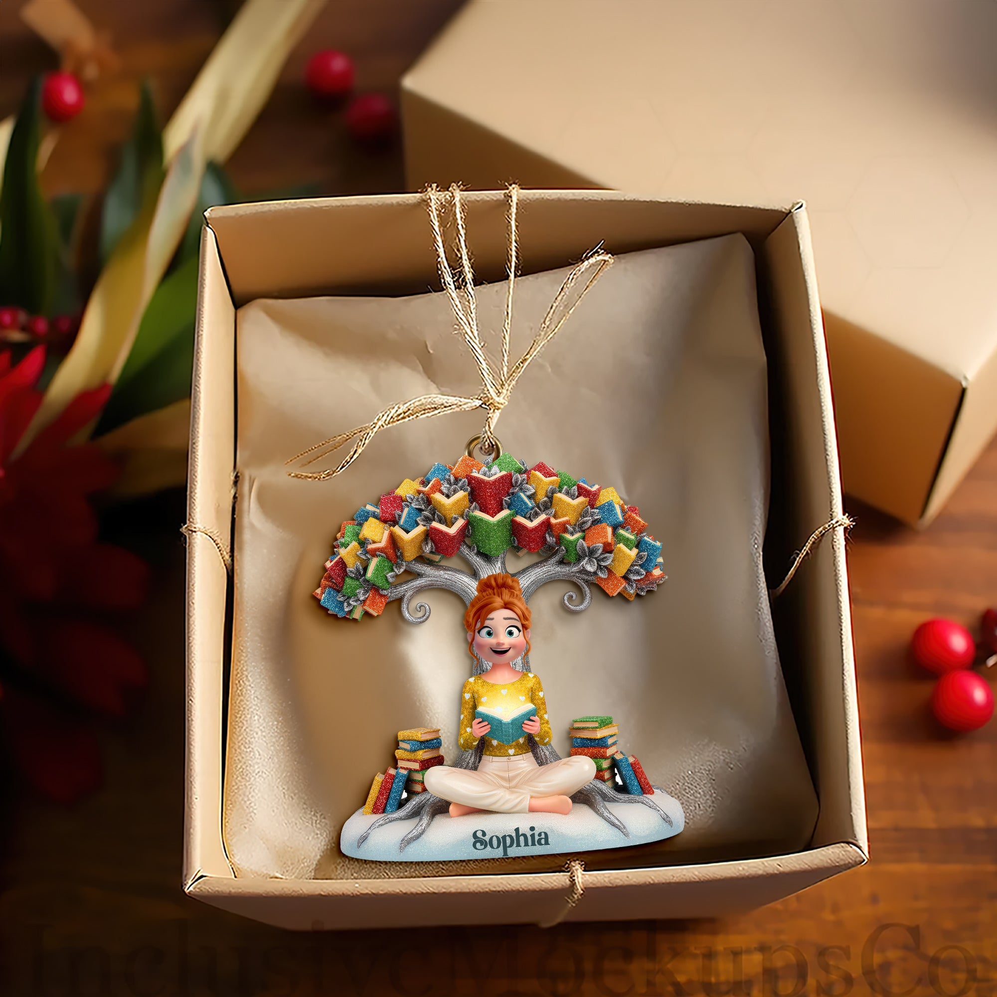 "Books Are a Unique Gift" - Book Tree Christmas Ornament - Personalized Gift for Book Lovers Ornament PopCulturePrints