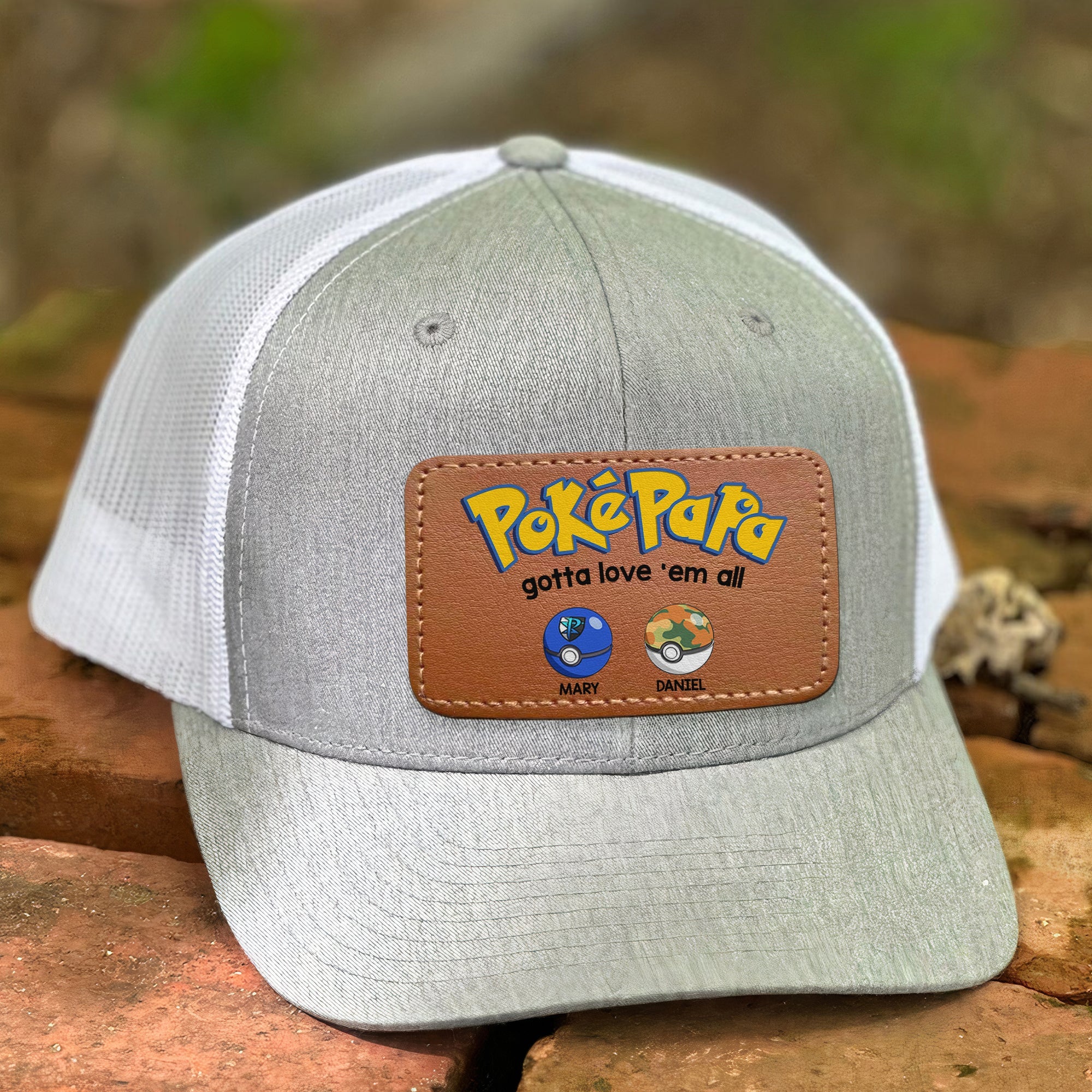 Customizable Dad Hat with Leather Patch - 'PokéPapa' Design