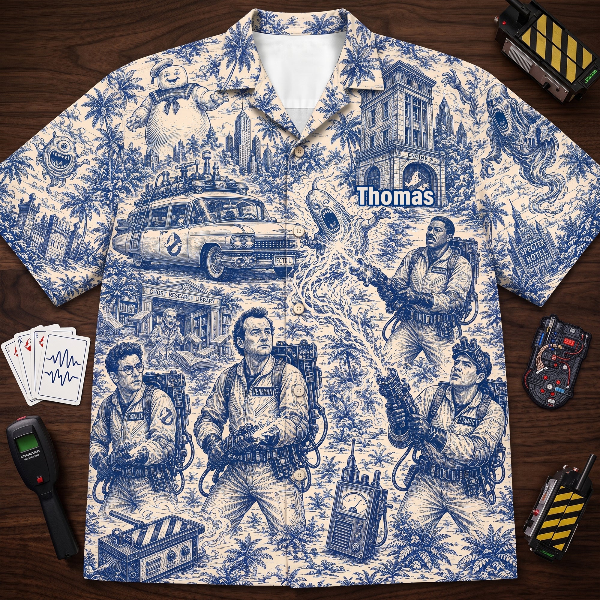 "Unleash Your Inner Ghostbuster!" - Personalized Paranormal Hawaiian Shirt - Custom Gift for Fans of Pop Culture and Ghostly Adventures