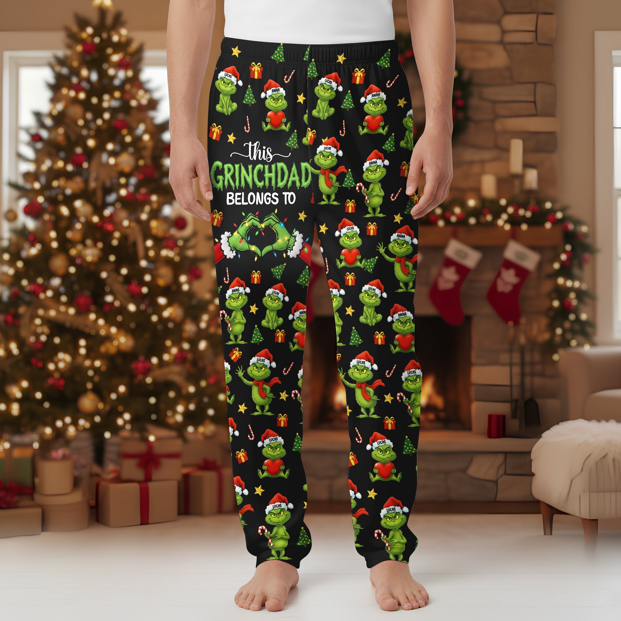 This Grinchmom Belongs To - Personalized Christmas Pajama Pants for Couples Pajama Pant PopCulturePrints