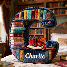 Load image into Gallery viewer, "A bookish delight for every reader!" - Personalized Book Dragon Alphabet Initial Letters Pillow - A Perfect Gift for Book Lovers Pillow PopCulturePrints
